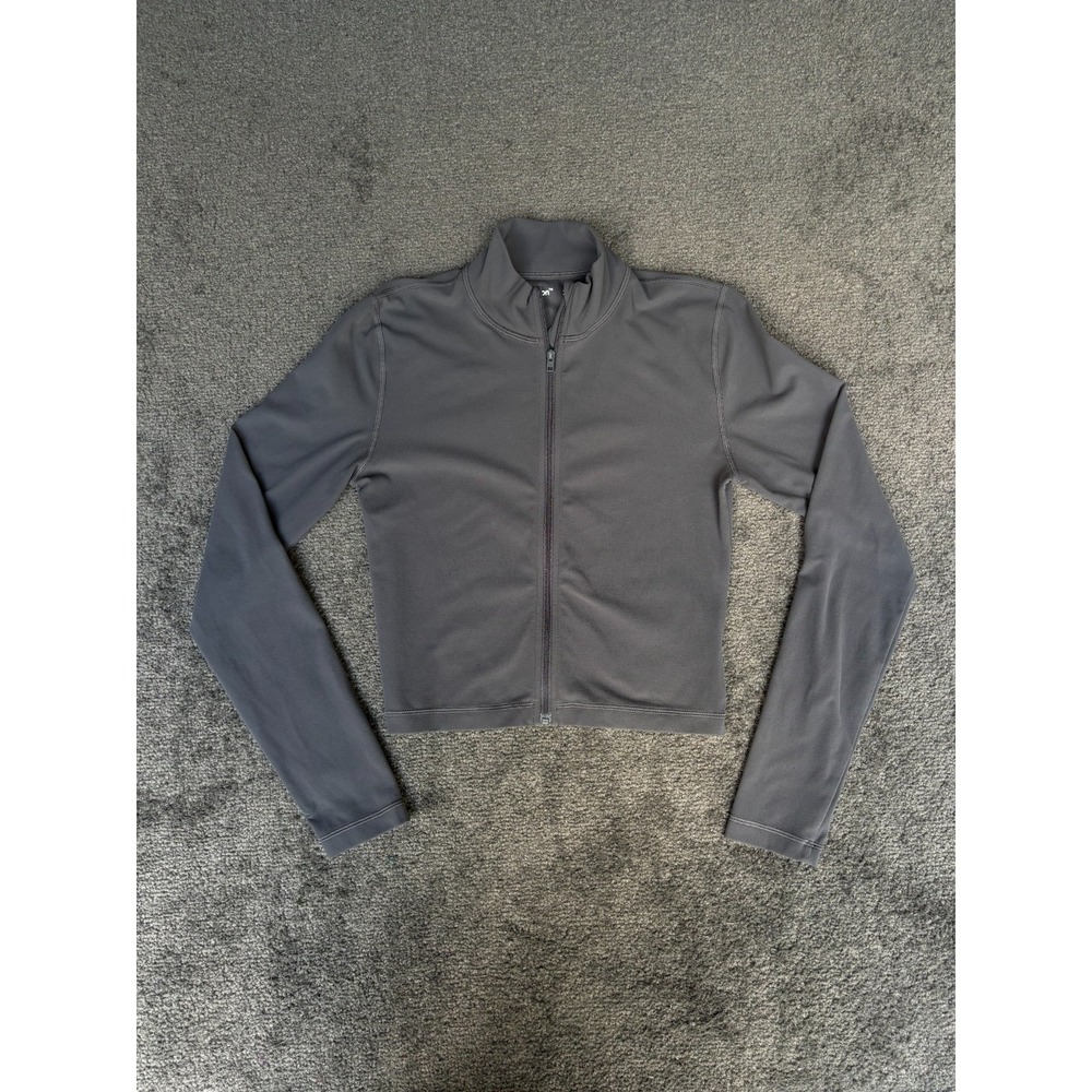 Tnaction Cropped Jacket Women's Size Medium Gray Full Zip Mock Neck Long Sleeve